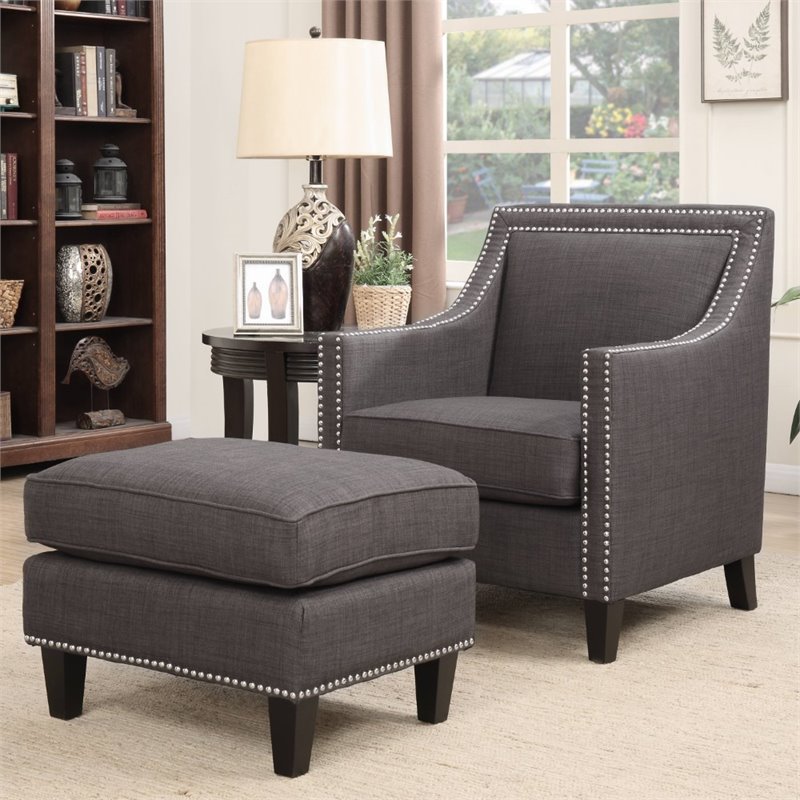 Picket House Furnishings Emery Chair WIth Ottoman in Charcoal Gray