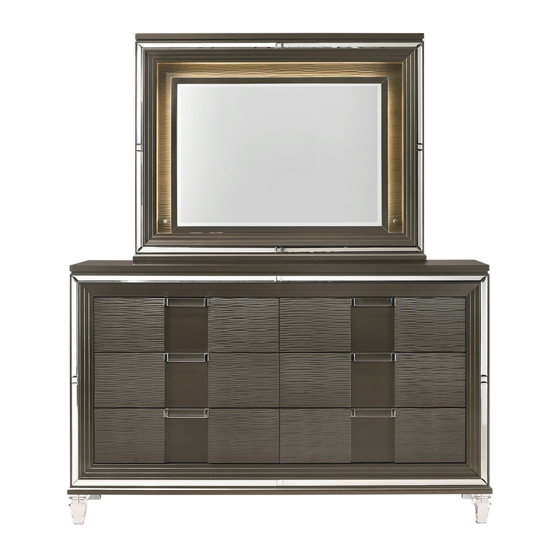 Picket House Furnishings Charlotte 6-Drawer Wood Dresser with Mirror in Brown