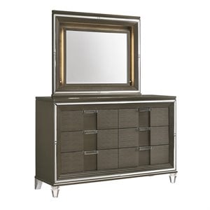 Picket House Furnishings Charlotte 6-Drawer Wood Dresser with Mirror in Brown