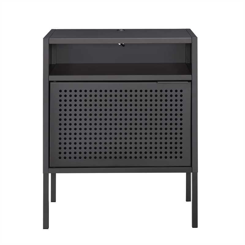 Picket House Furnishings Gemma Metal Nightstand with USB Port in Gray