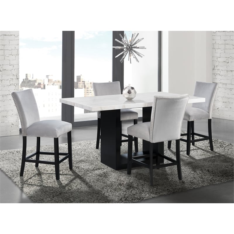 Picket House Willow White Marble 5PC Counter Height Dining Set with Gray Chairs