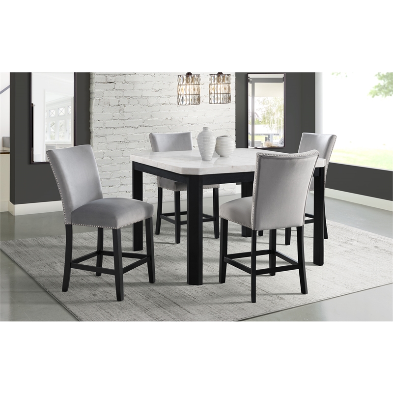 Picket House Furnishings Celine Gray Velvet Counter Height Chair Set