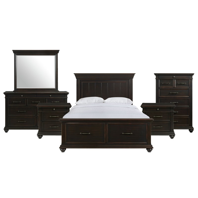 Picket House Furnishings Brooks Queen Platform Storage 6PC Bedroom Set in Black