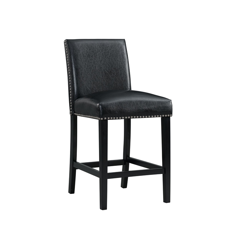 Picket House Furnishings Pia Faux Leather Counter Side Chair in Black (Set of 2)