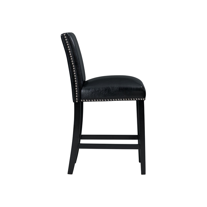 Picket House Furnishings Pia Faux Leather Counter Side Chair in Black (Set of 2)