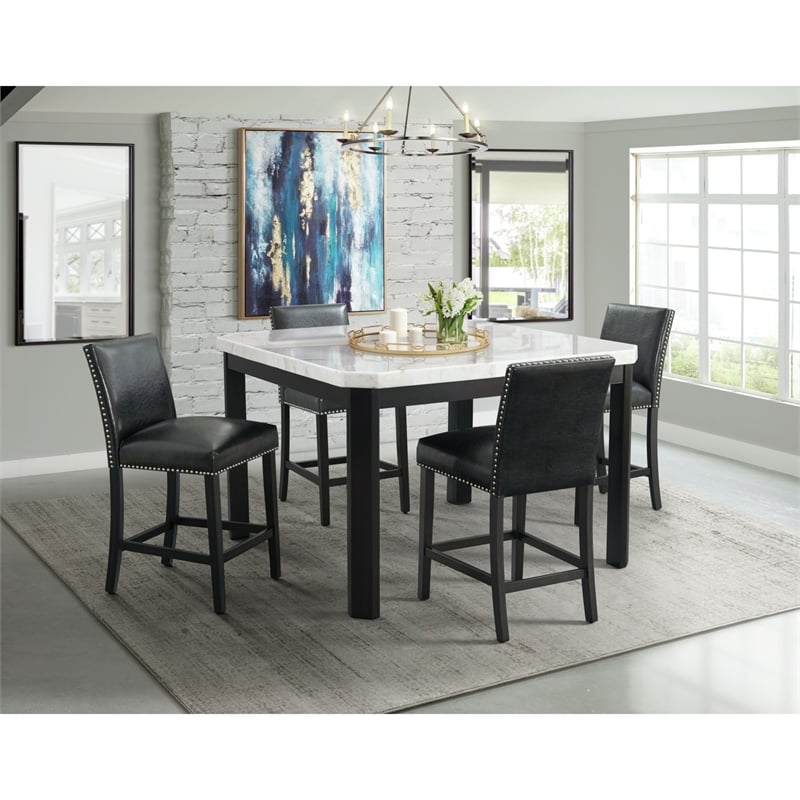Picket House Furnishings Pia Faux Leather Counter Side Chair in Black (Set of 2)