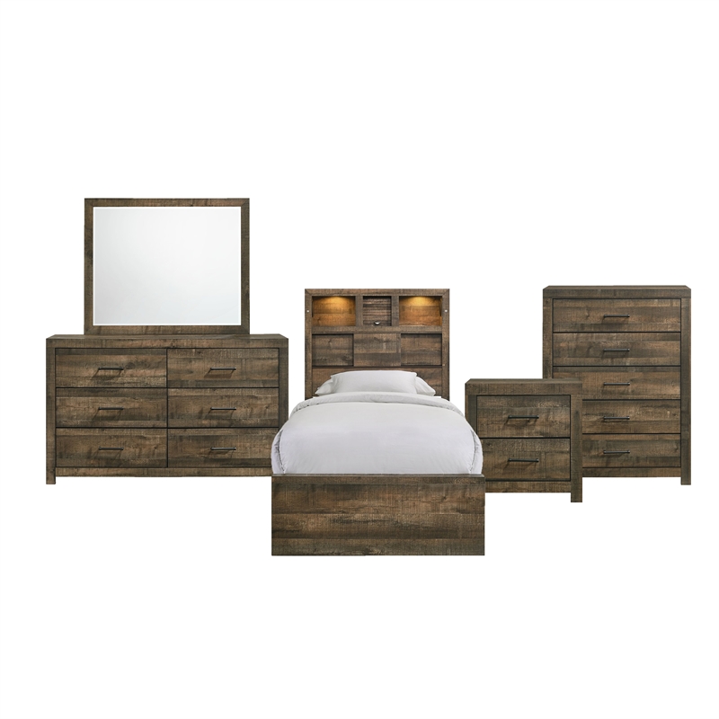 Picket House Furnishings Twin Bookcase Panel 5PC Bedroom Set with Bluetooth