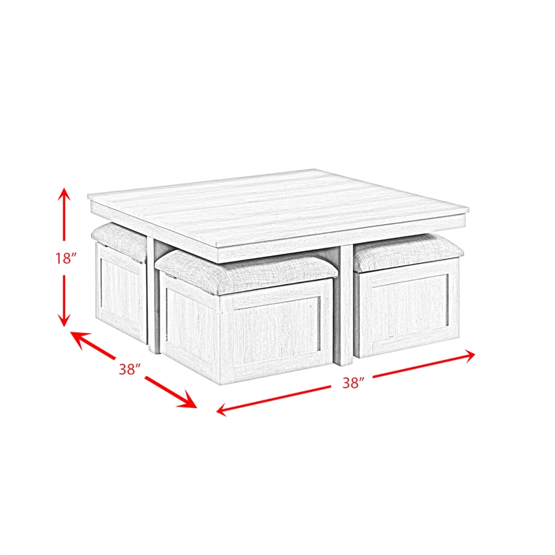 Picket House Furnishings Dawson Coffee Table with Four Storage Stools in Gray