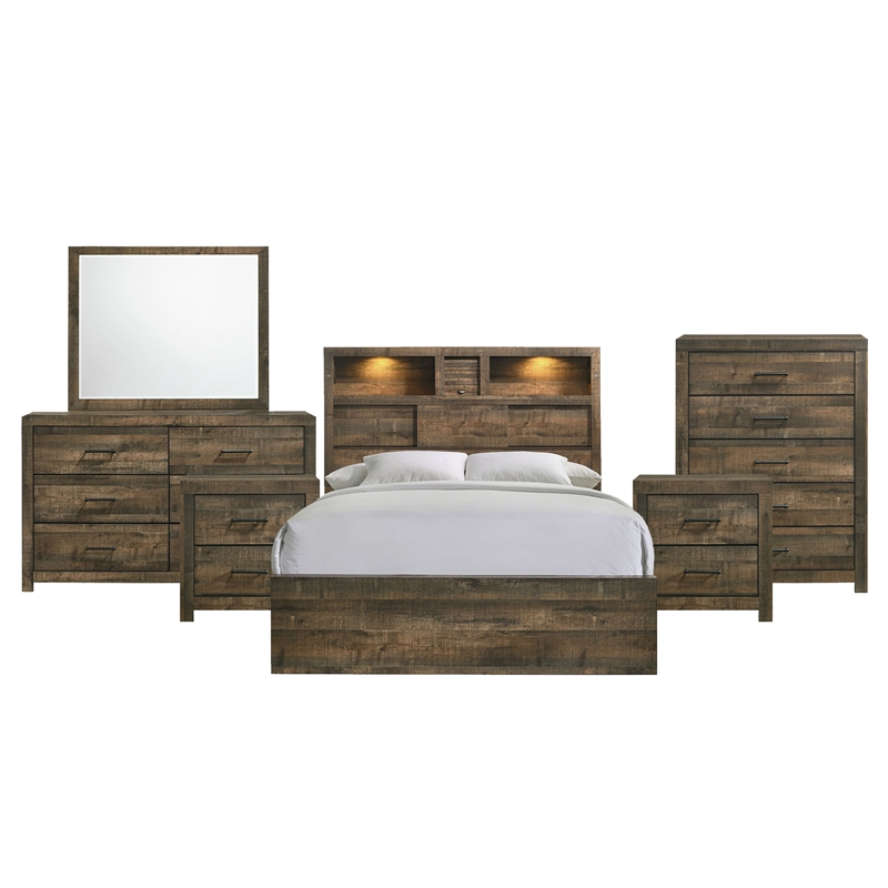 Picket House Beckett Queen Bookcase Panel 6PC Bedroom Set with Bluetooth