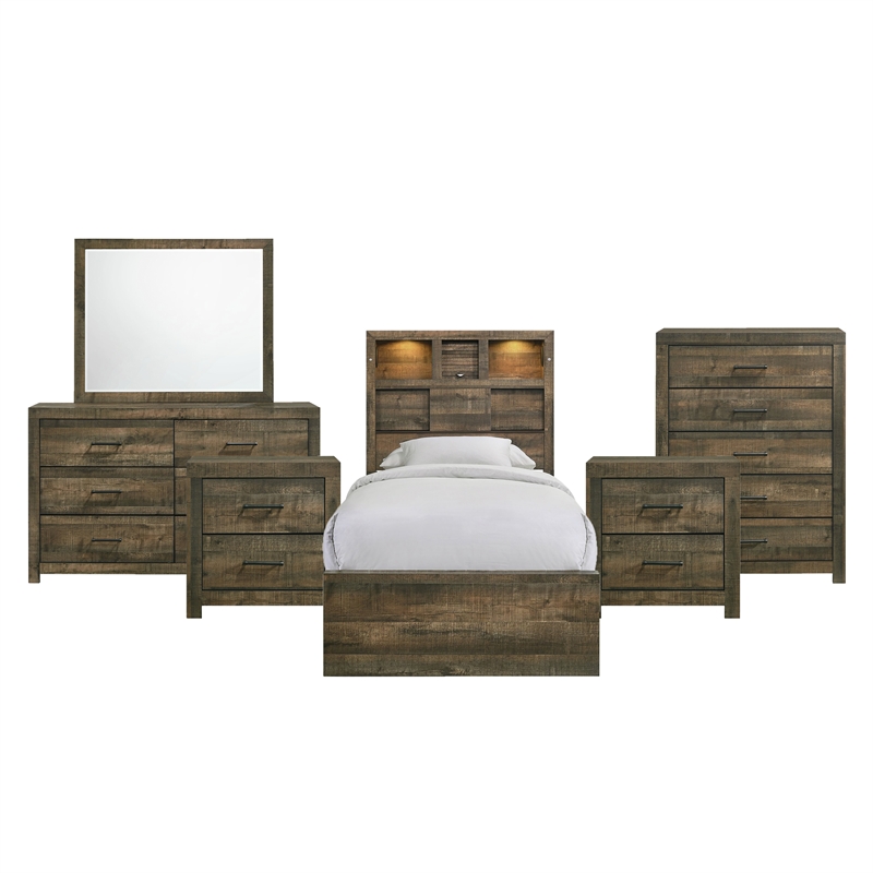 Picket House Furnishings Beckett Twin Bookcase Panel 6PC Bedroom Set w/Bluetooth
