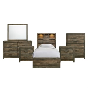 Picket House Furnishings Beckett Twin Bookcase Panel 6PC Bedroom Set w/Bluetooth