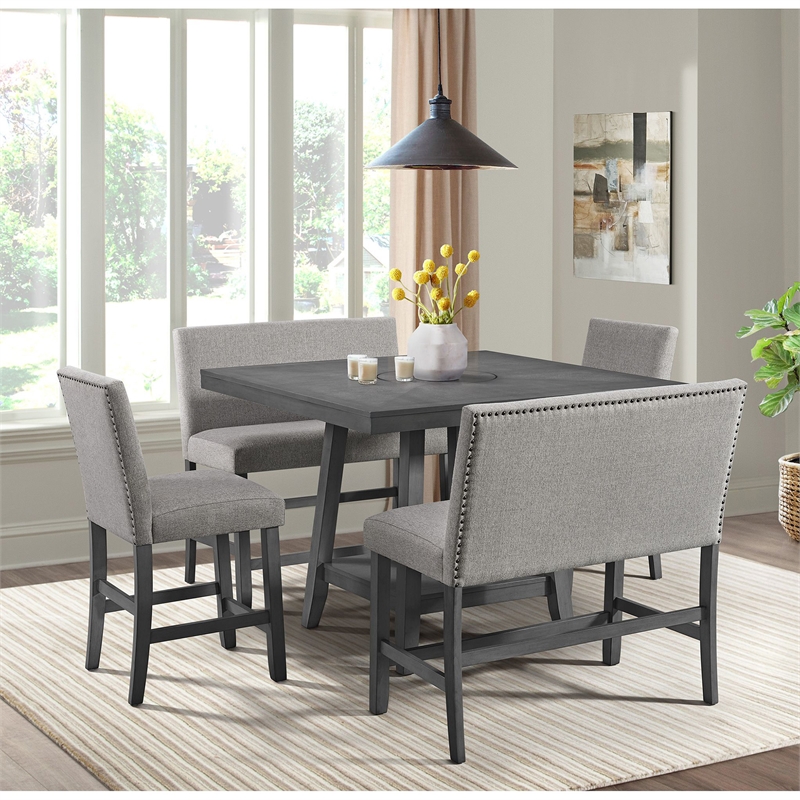 Picket House Furnishings Hester Counter Side Set Chair with Gray Fabric in Grey