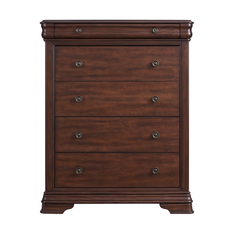 Picket House Furnishings Stark Wood 5-Drawers Bedroom Chest in Cherry