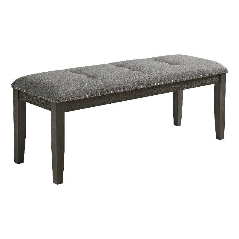 Picket House Furnishings Eve Bench w/ Gray Fabric and Nail Heads in Charcoal