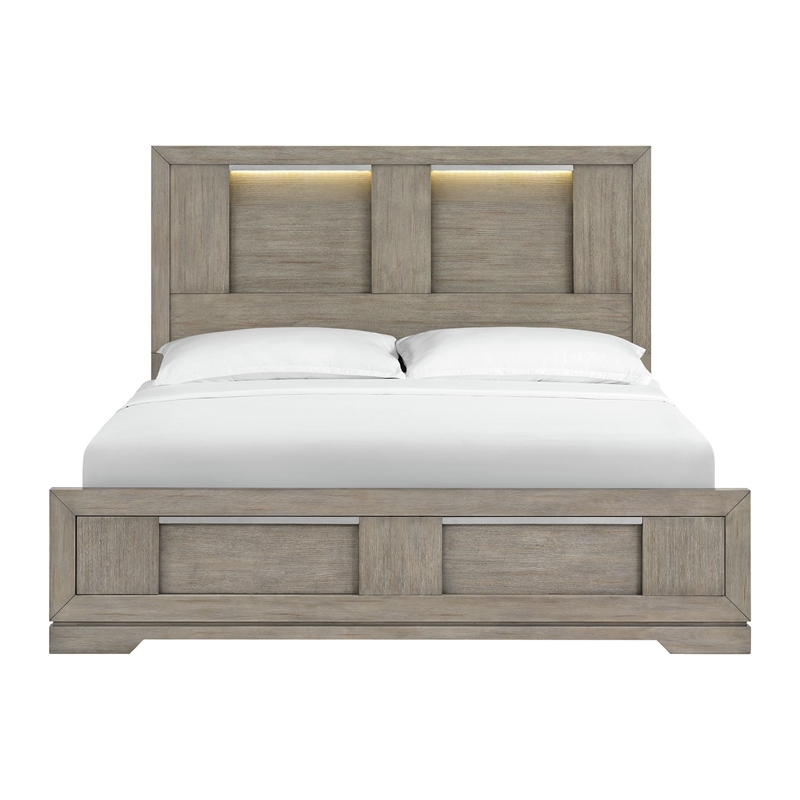 Picket House Furnishings Argo King Panel Bed with LED in Gray