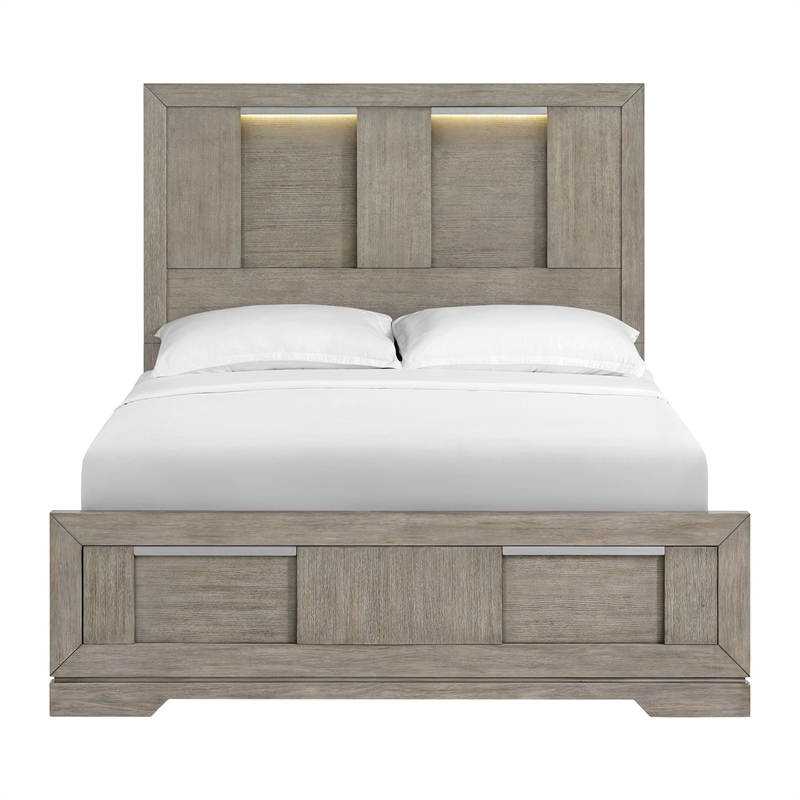 Picket House Furnishings Argo Queen Panel Bed with LED in Gray