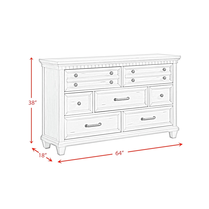 Picket House Furnishings Windom 7-Drawer Dresser in Antique White