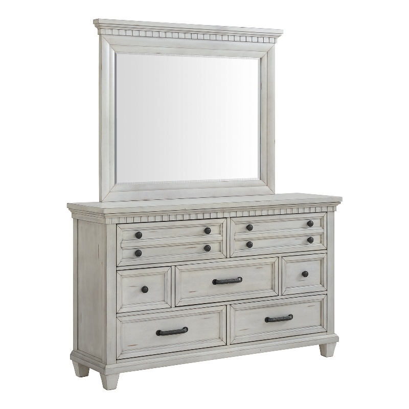 Picket House Furnishings Windom Dresser and Mirror Set in Antique White
