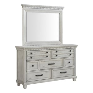 Picket House Furnishings Windom Dresser and Mirror Set in Antique White