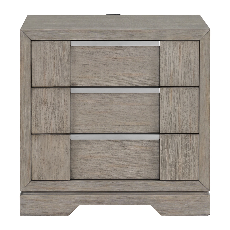 Picket House Furnishings Argo 3-Drawer Nightstand with USB in Gray