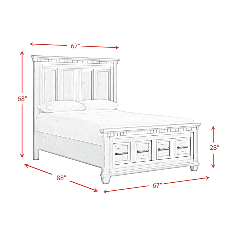 Picket House Furnishings Windom Queen Storage 3PC Bedroom Set in Antique White