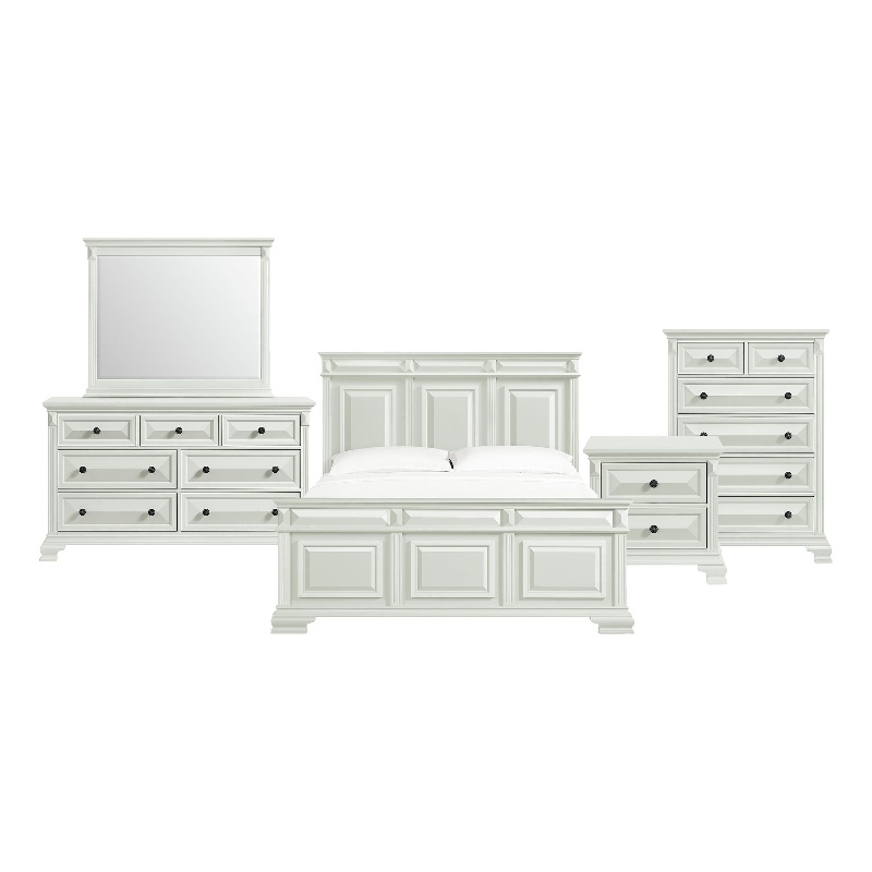 Picket House Furnishings Sumner King Panel 5PC Bedroom Set in Antique White