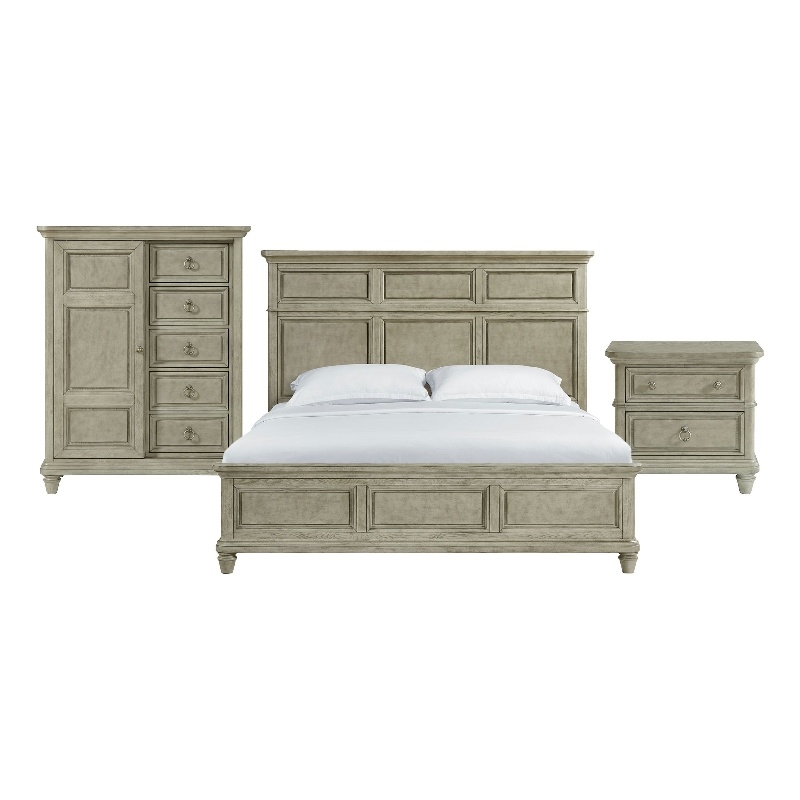 Picket House Furnishings Emiko King Panel 3PC Bedroom Set with Door Chest - Gray