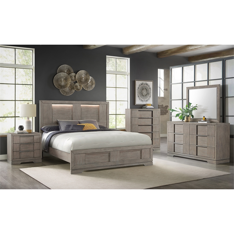 Picket House Furnishings Argo King Panel 3PC Bedroom Set with LED in Gray