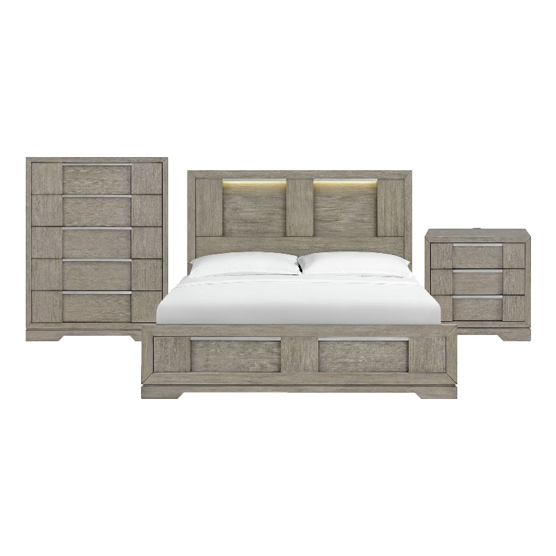 Picket House Furnishings Argo King Panel 3PC Bedroom Set with LED in Gray