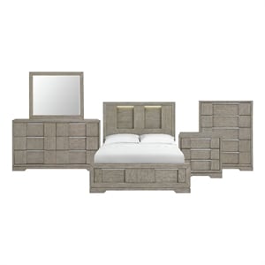 Picket House Furnishings Argo Queen Panel 5PC Bedroom Set with LED in Gray
