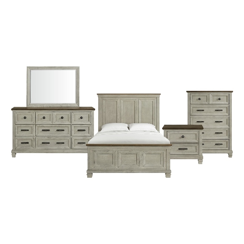 Picket House Furnishings Bloomfield Panel 5PC Bedroom Set - Medium Brown