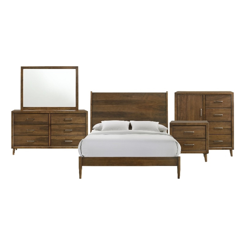 Picket House Furnishings Zuma Queen Panel 5PC Bedroom Set in Walnut