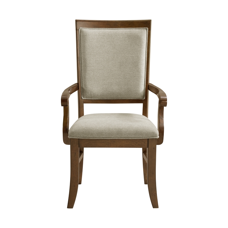 Picket House Furnishings Stark Dining Arm Chair Set with Gray Fabric in Cherry