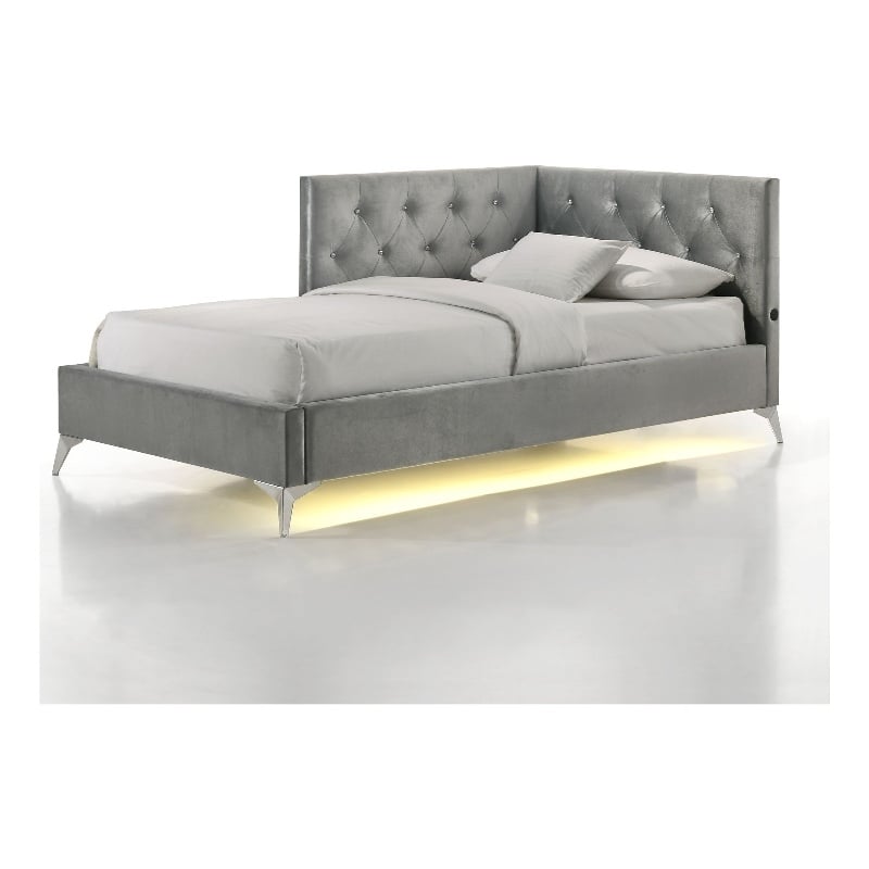 Picket House Furnishings Juniper Twin UPH Corner Bed with LED and USB in Grey