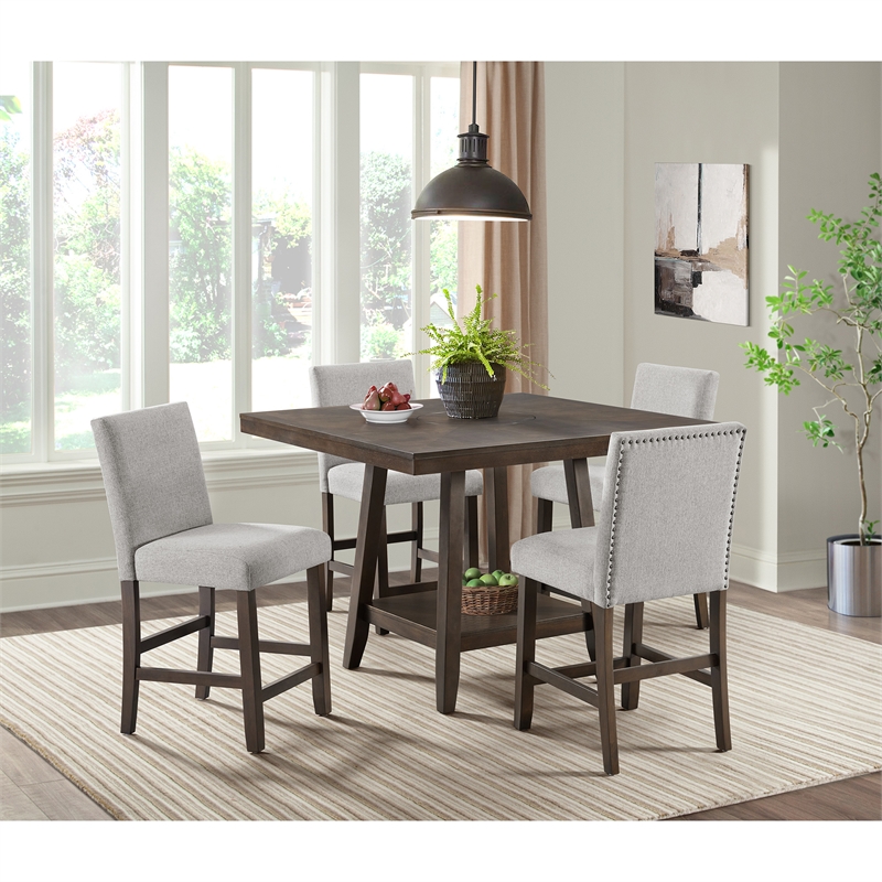 Picket House Furnishings Hester Counter Side Chair Set with Gray Fabric in Brown
