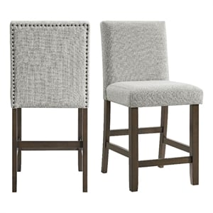 Picket House Furnishings Hester Counter Side Chair Set with Gray Fabric in Brown