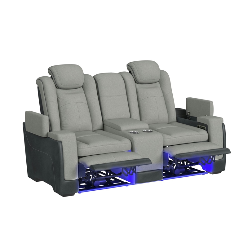 Picket House Furnishings Niven Power Motion Loveseat in Rocky Cement/Charcoal