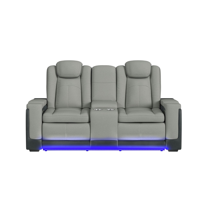 Picket House Furnishings Niven Power Motion Loveseat in Rocky Cement/Charcoal