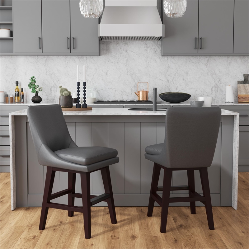 Picket House Furnishings Charlie Swivel Counter Stool Set -Pewter PU in Espresso