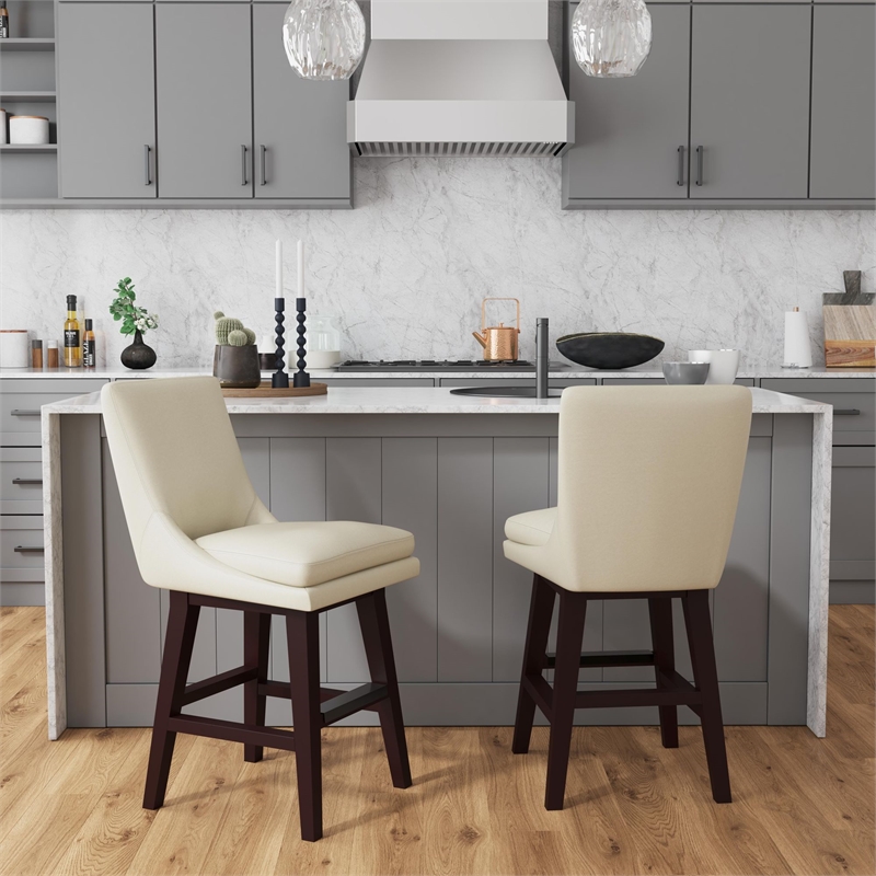 Picket House Furnishings Charlie Swivel Counter Stool Set - Beige PU in Espresso