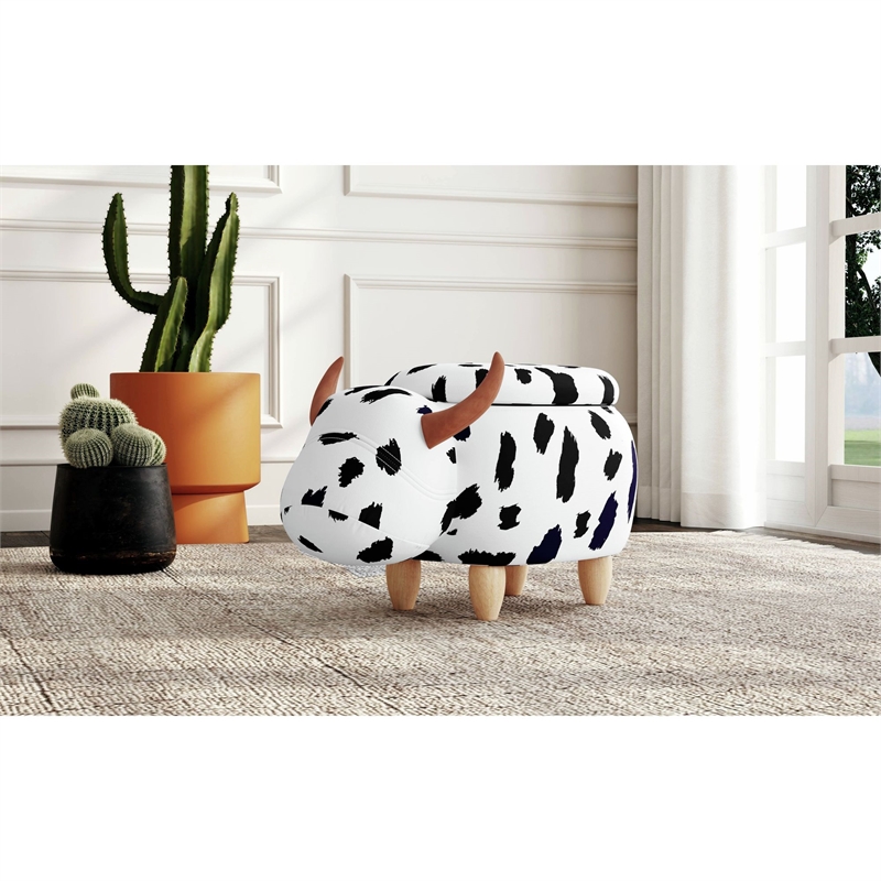 Picket House Furnishings Buttercup Cow Storage Stool in White and Black