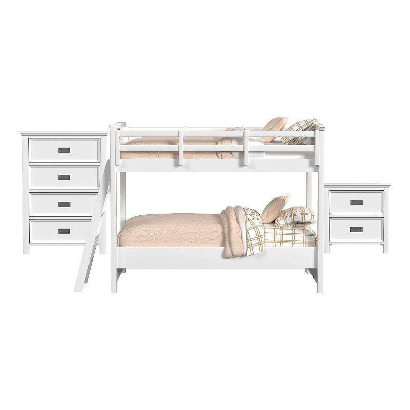 Brooklyn Kids Twin Over Twin Bunk with Ladder 3PC Bedroom Set in White