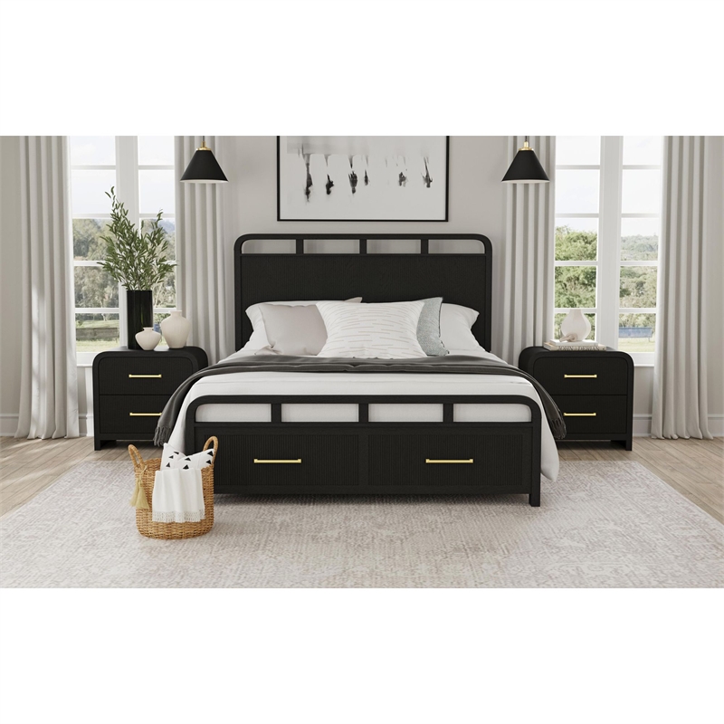 Woodridge  2-Drawer Nightstand with USB in Black with Grain