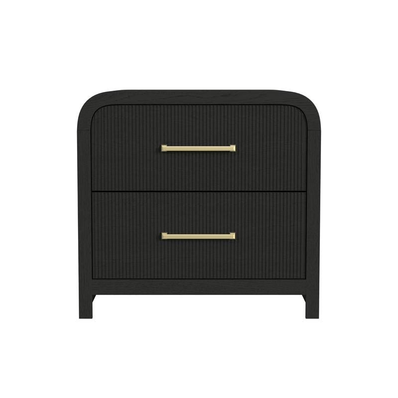 Woodridge  2-Drawer Nightstand with USB in Black with Grain