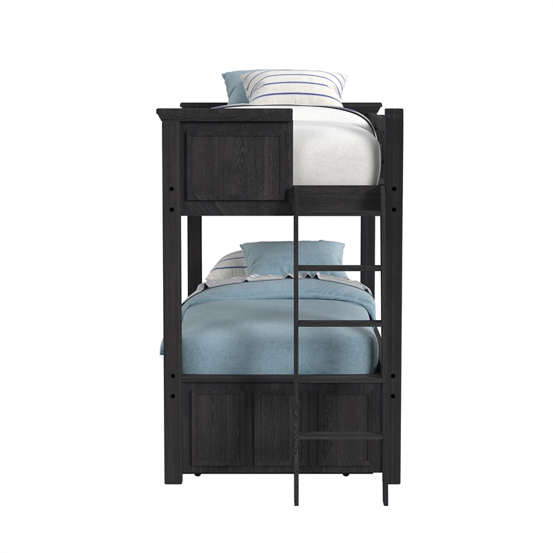 Brooklyn Kids Twin Over Twin Bunk with Ladder and Trundle in Charcoal