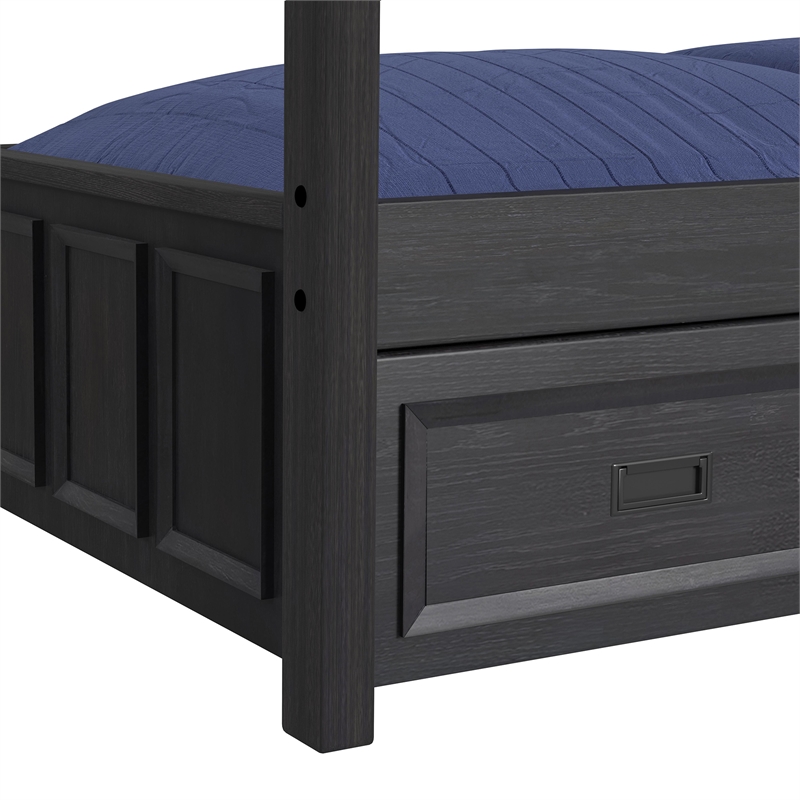 Brooklyn Kids Twin Over Twin Bunk with Staircase and Trundle in Charcoal
