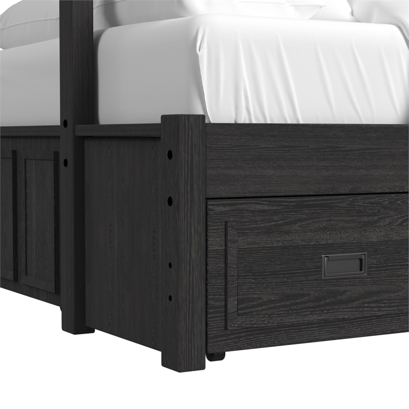 Brooklyn Kids Twin Over Full Bunk with Ladder and Trundle in Charcoal