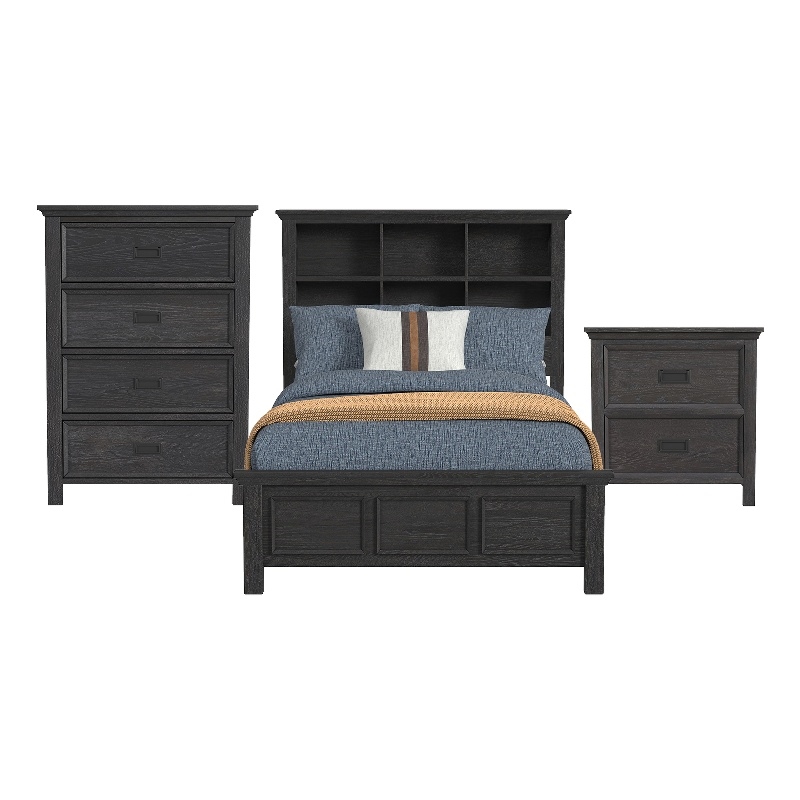 Brooklyn Kids Full Bookcase 3PC Bedroom Set in Charcoal