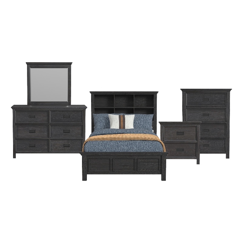 Brooklyn Kids Full Bookcase 5PC Bedroom Set in Charcoal