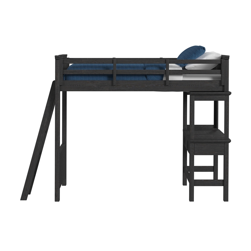 Brooklyn Kids Twin Loft with Ladder and Desk with Speaker in Charcoal